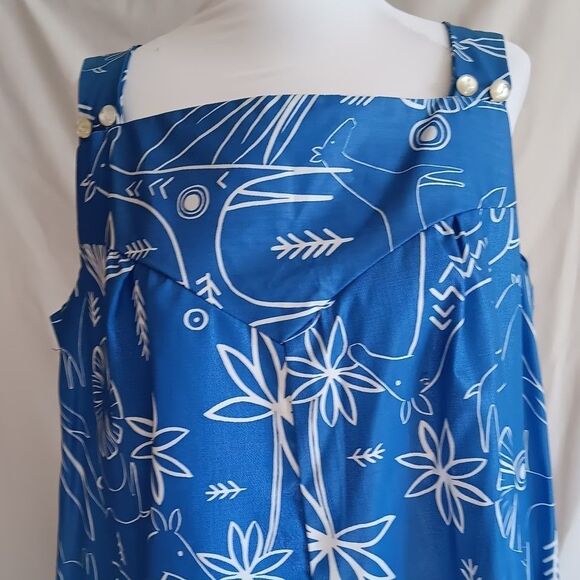 '70s SunDress Alice Of California M Blue Funky Animal Graphic Print Dress New - Picture 2 of 12